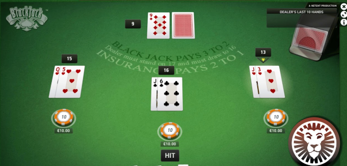Screenshot of an online blackjack table at LeoVegas